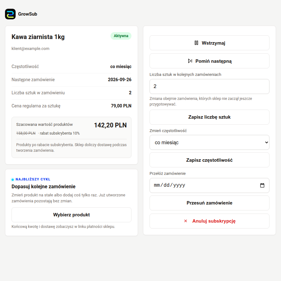 Portal klienta z zamianą produktu i jednorazowym dodatkiem do kolejnego zamówienia